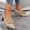 Fashion Spring Autumn Vintage Plaid Pumps Women Plus Size 36-43 Pointed Toe High Heel Shoes Woman Shallow Slip On Pumps with Heels Lady