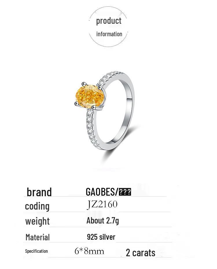 S925 Sterling Silver Egg-Shaped Women's Ring: Yellow, Green, Blue, Sea Blue Diamond, Korean Style