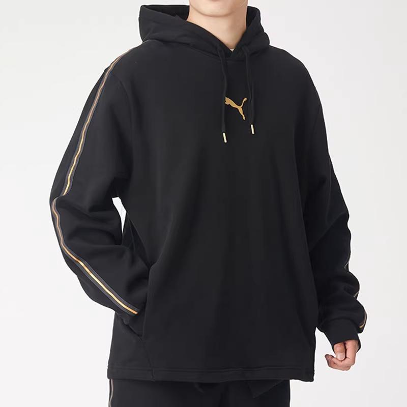 Puma Metallic Foil Print Fleece Hoodie Men Sweatshirt Black 587139-01