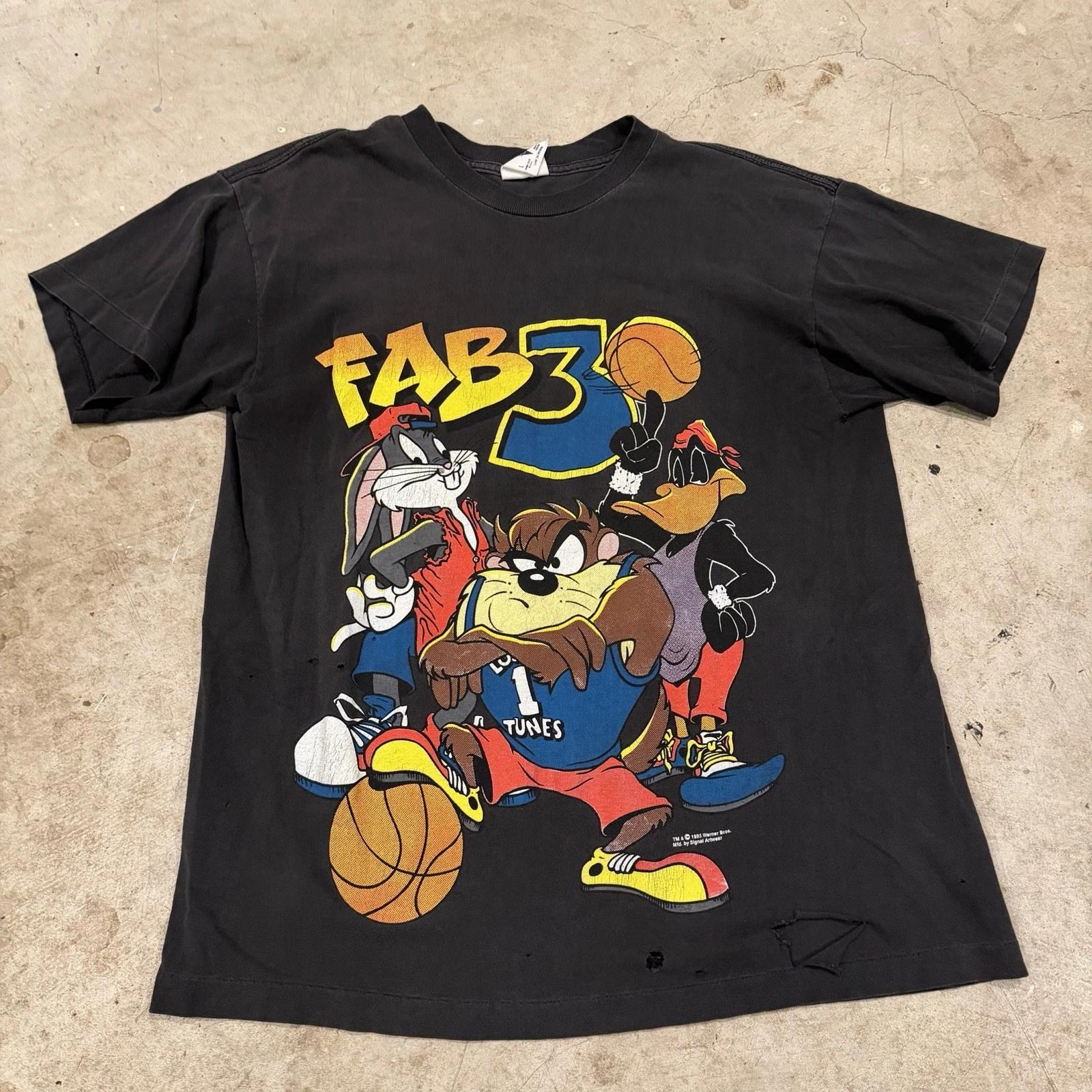 Vintage Looney Tunes Fab 3 T-T-Shirt Large VTG 90s Basketball Taz Bugs Daffy XL