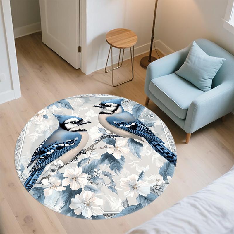 Blue Bird,Round Area Rug,Carpet Rug for Living Room Bedroom Sofa Playroom Decor,Non-slip Floor Mat