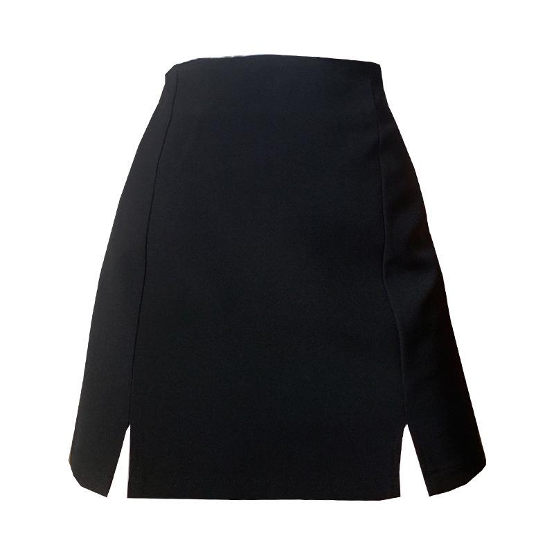 Women's Summer 2024 Black High-Waist A-line Slit Skirt - College Style Petite Fit