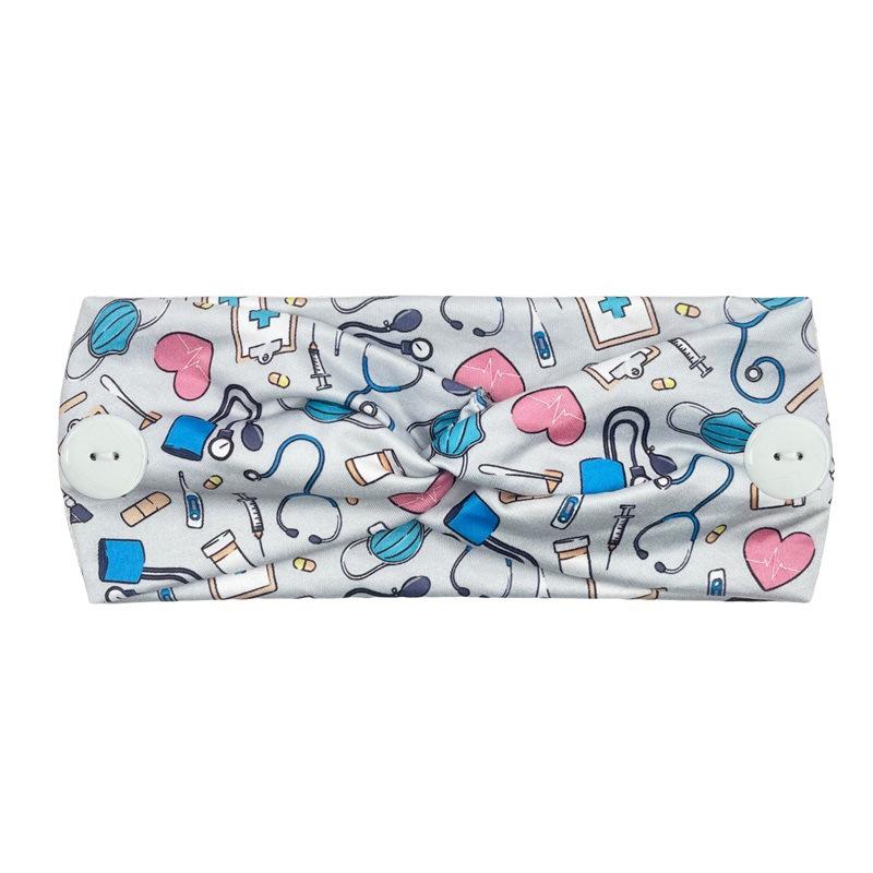 Women Nurse Headbands with Button Wide Headbands for Mask Non Slip Elastic Ear Protection Gift for Doctors Sweatband Hairband