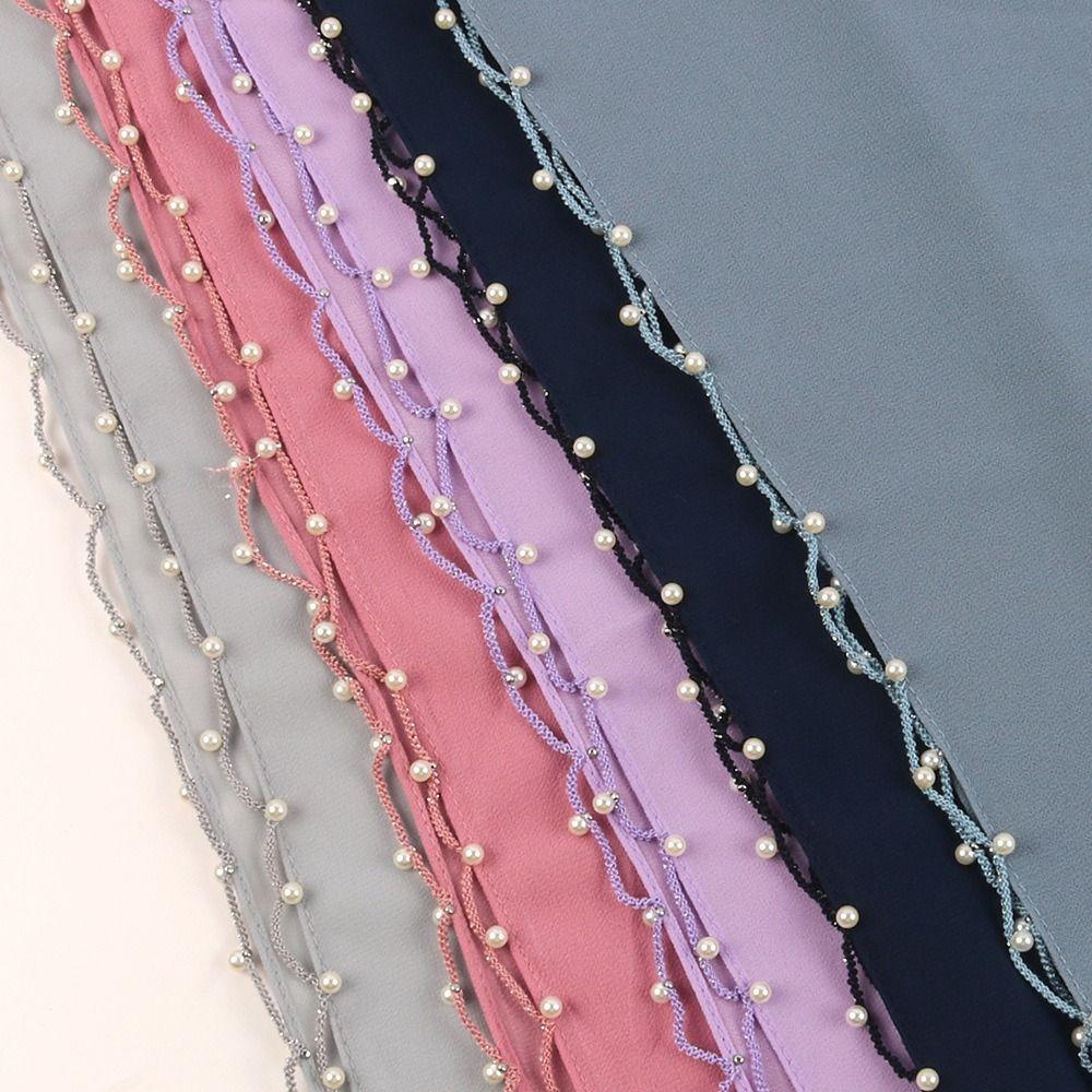 Chiffon Wraps Shawl Pearls Ethnic Style Scarf Luxury Malaysia Headscarf  Female