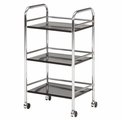 Fuji Boeki Kitchen Cart, 3-Tier, 40cm Wide X 32cm Deep X 74.5cm High, Black, Steel, with Casters, Assembly Required, 93396