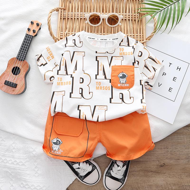 

2023 New Summer Short Sleeve Baby Two-Piece Suit with Letter Print for Boys & Girls 100cm