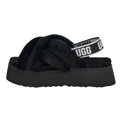 Disco Piel de Oveja Cómodas Moda Suela Gruesa Zapatillas Cruzadas Zapatillas de Mujer Negro 1121550-BLK