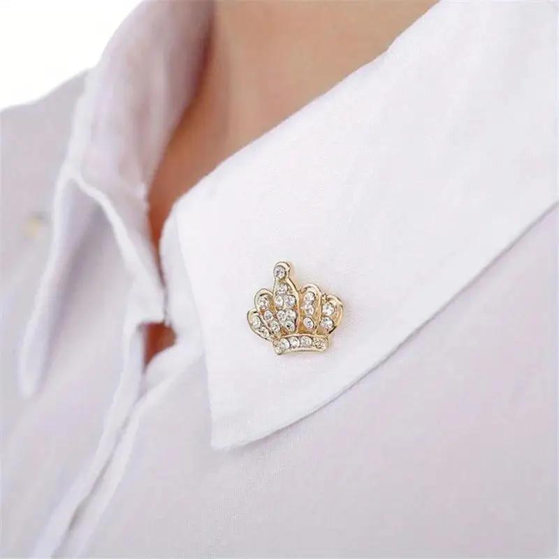 Mini Crown Brooch Fashionable Full Diamond Crown Water Diamond Brooch New Men's And Women's Suit Shirt Button Neck Needles