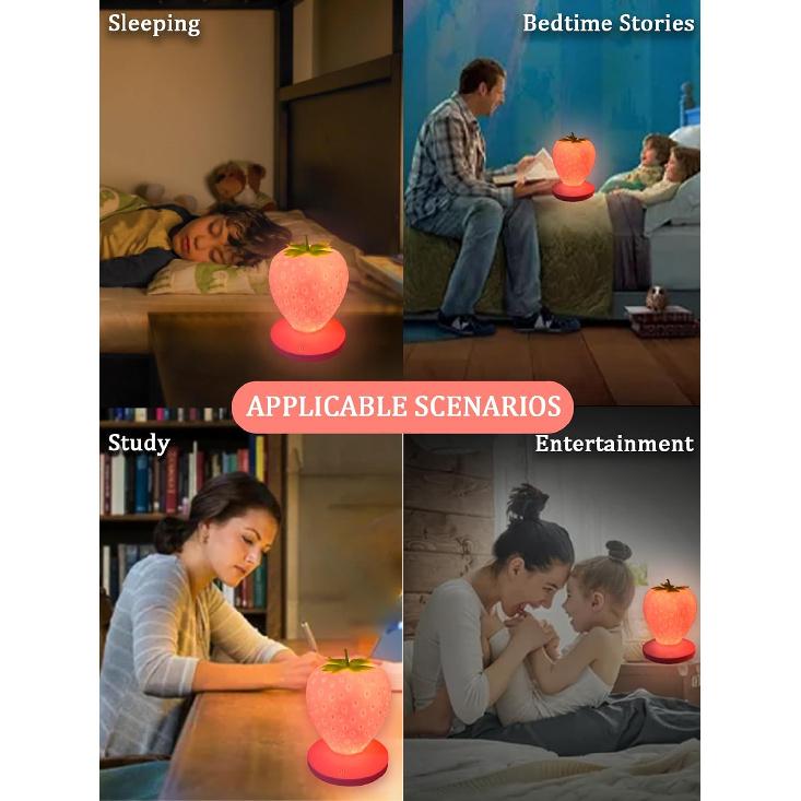 Strawberry Night Light, Cute Silicone Strawberry Lights Kawaii Room Decor, USB Rechargeable Bedside Lamp 3 Gear Touch Lighting, Cute Strawberry Gifts