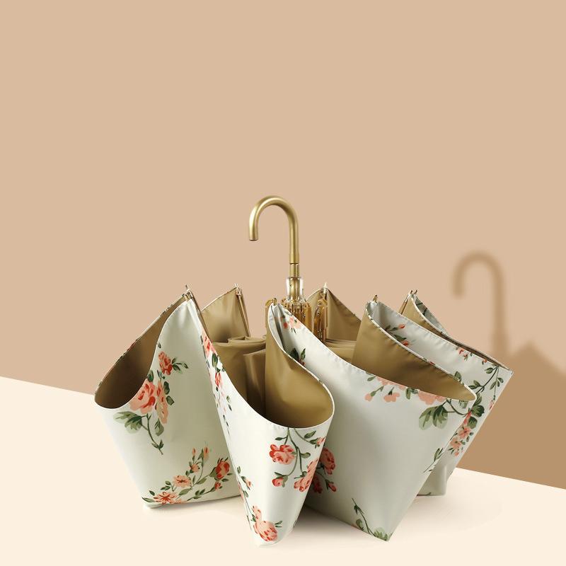 Gancho curvo francés, gancho para paraguas de goma de colores, sombrilla Floral de princesa para mujer, paraguas plegable ultraligero