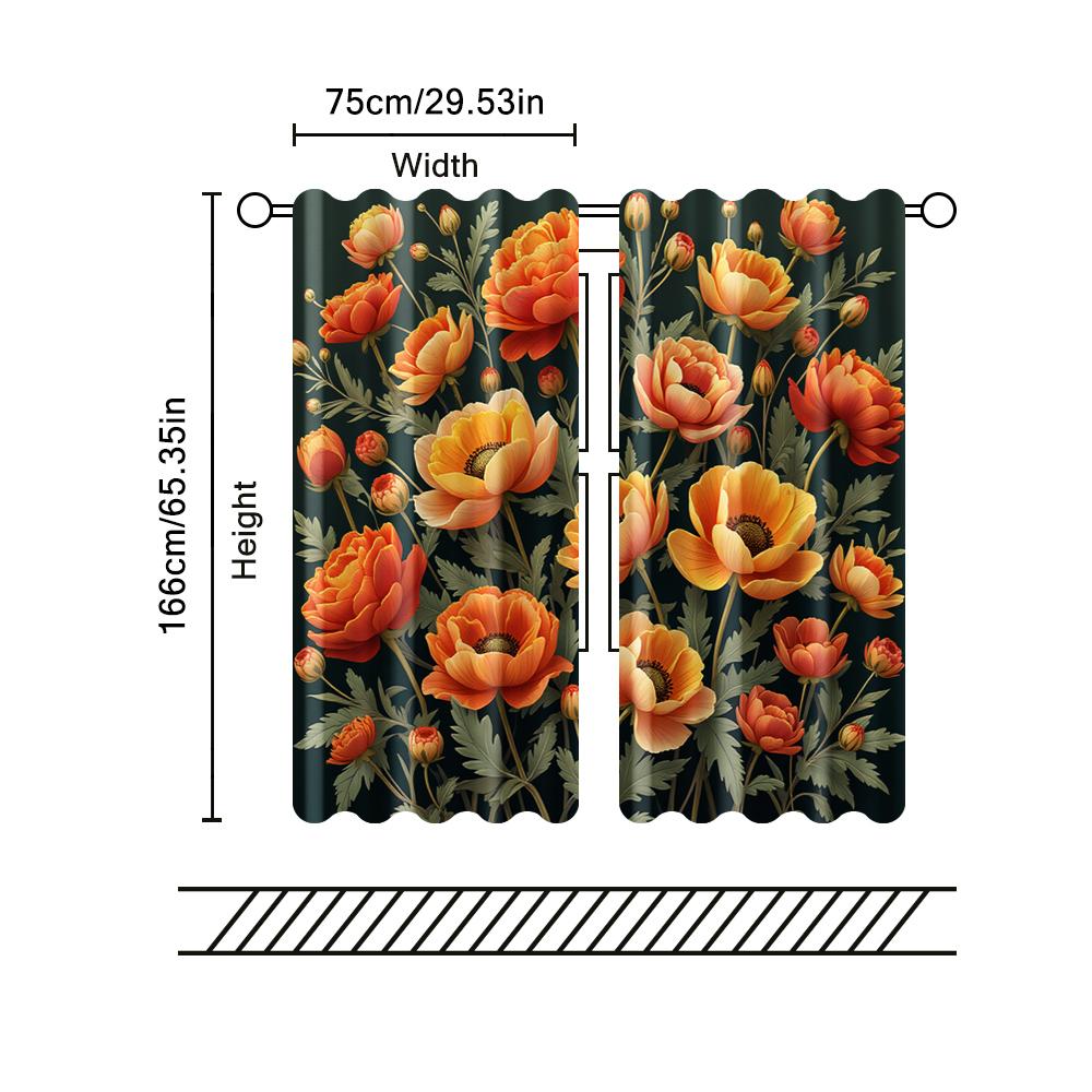 2 Pcs, Filtering Curtains (excluding Rods, Non-movable, Without Batteries) Abstract Floral for Use In Bedrooms and Living Rooms