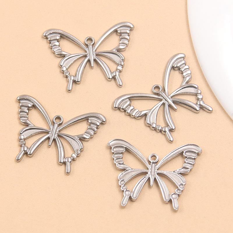 Butterfly Pendant Animal Charm - 304 Stainless Steel, 2 Colors & Styles, Hollow-Out Design