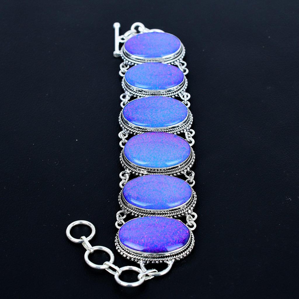 Armband mit blauem, glänzendem Triplet-Opal, handgefertigtes Armband aus 925er Sterlingsilber, Silberschmuck, besonderes Geschenk
