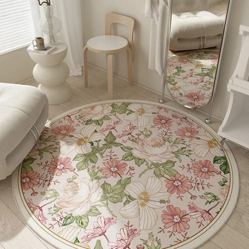 

Round Carpet Living Room Decoration Study Chair Floor Mat Home Decor Flower Rug Bedroom Non-slip Area Rugs Diameter 80cm