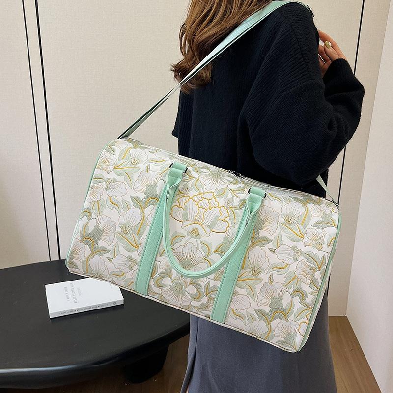 Women's National Style Fitness Bag Flower Design Large Capacity Portable Travel Bag Household Clothing Storage Luggage Bag