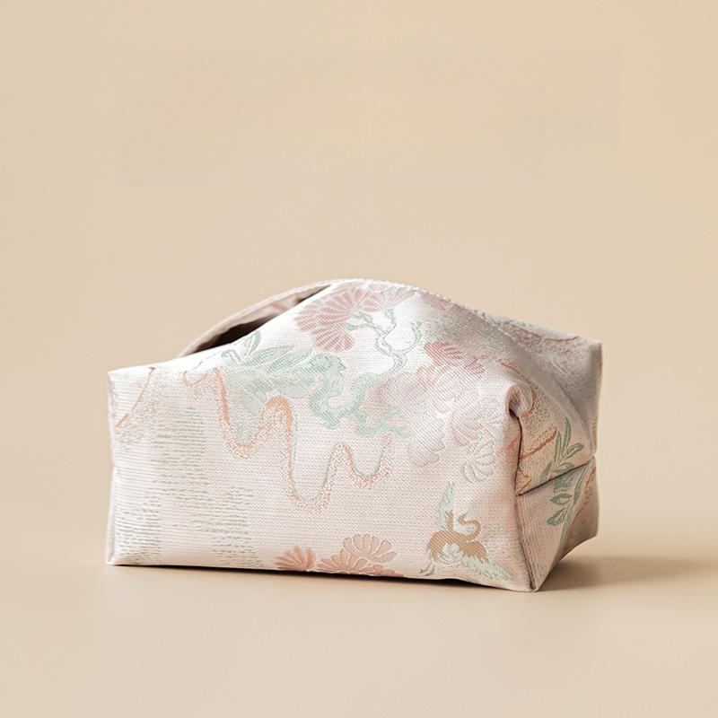 Ribbed fabric tissue bag, Chinese style living room, bedroom, office desk, paper box, tissue storage cover