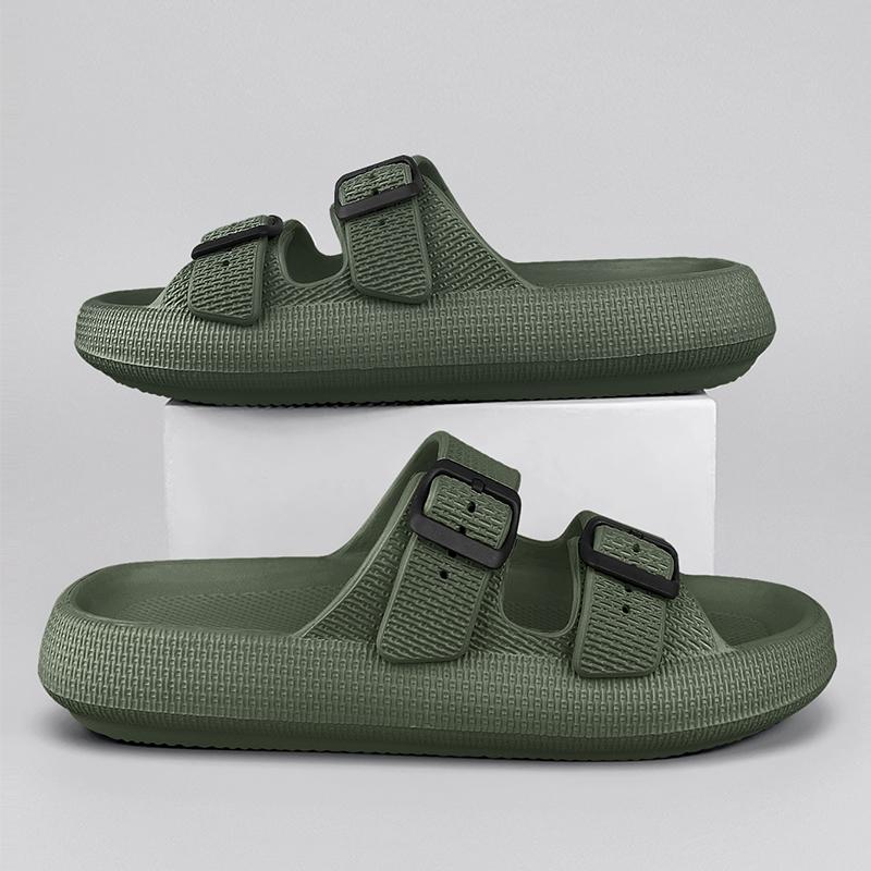 Men's Buckle Decor Slippers,Lightweight EVA Slides,Non-Slip Open Toe Shoes for Indoor Outdoor Beach House