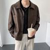 Men Jacket Lapel Long Sleeve Flap Pockets Single-Breasted Jacket Coat Solid Color Loose Fit Waterproof Warm Imitation Leather Jacket
