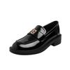 Gold Buckle Platform Small Leather Shoes Women's 2025 New Spring and Summer New British Style Leather Black One-pedal Loafers