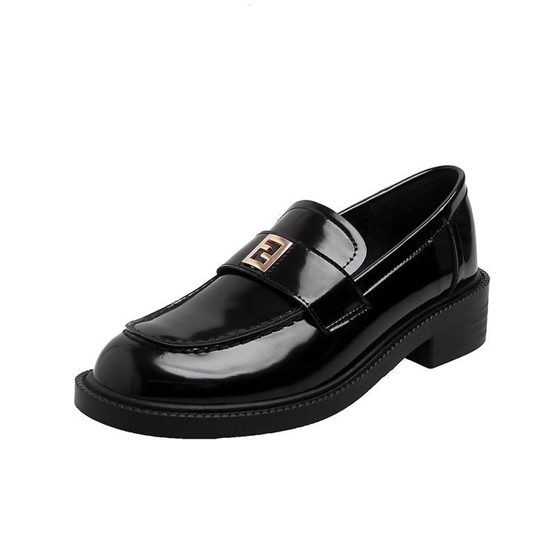 Gold Buckle Platform Small Leather Shoes Women's 2025 New Spring and Summer New British Style Leather Black One-pedal Loafers