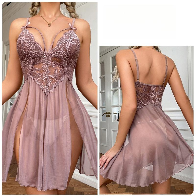 Sexy Mesh Sheer Lingerie Pajamas Lace Embroidery Cami Nightgown Women's Comfortable Loungewear 311 Breathable Feminine Sleepwear with Delicate Details