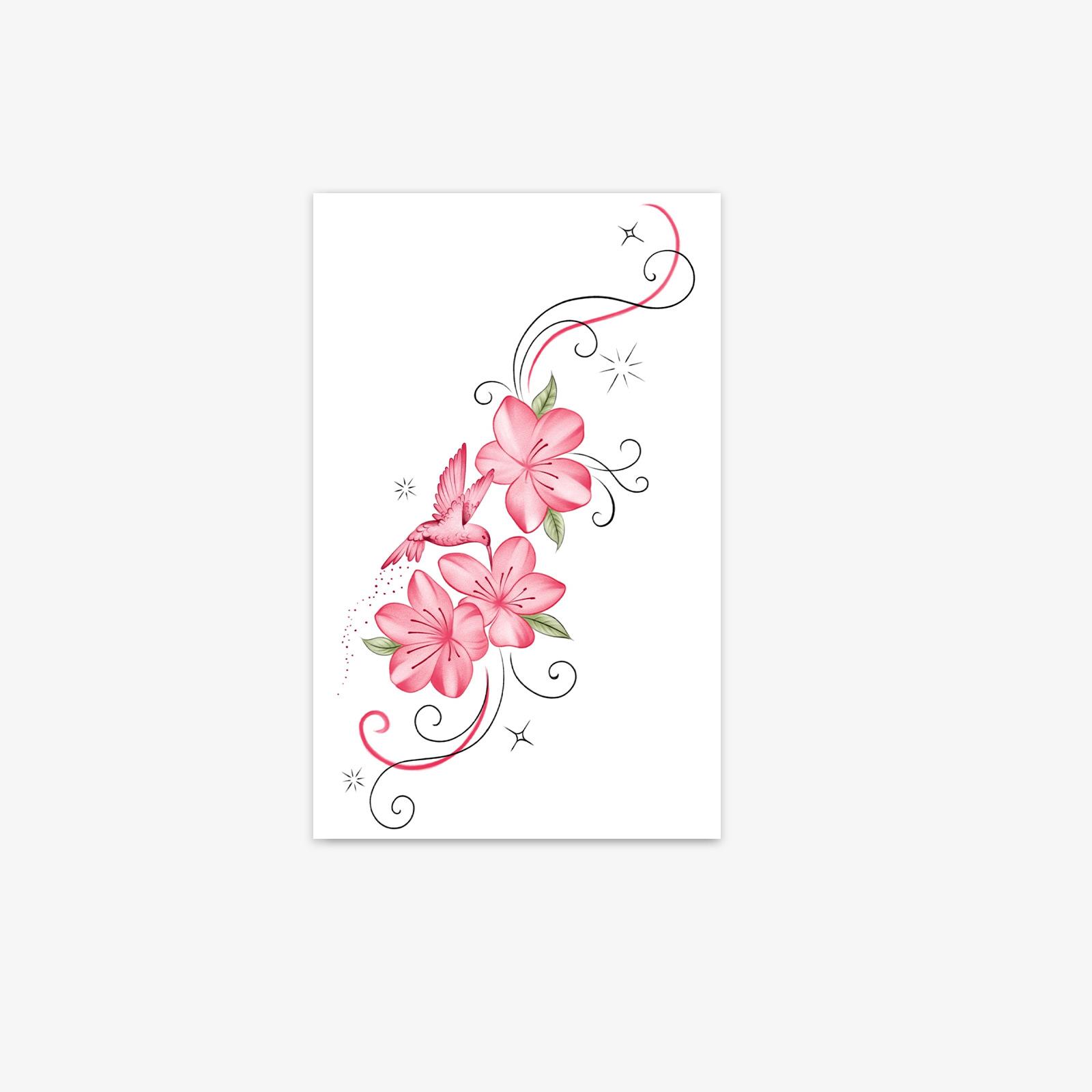 

Pink Flower Hummingbird Waist And Abdomen Tattoo Sticker, Waterproof And Long-Lasting Female, High-End Tattoo Sticker. 12*19