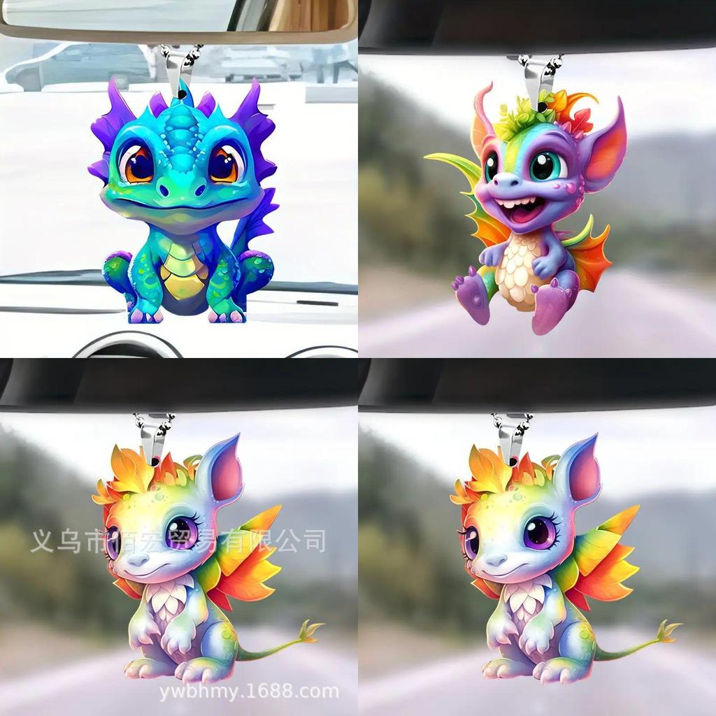 Colorful Dragon Acrylic Mirror Hanging Ornament For Stylish Car Interior Decoration