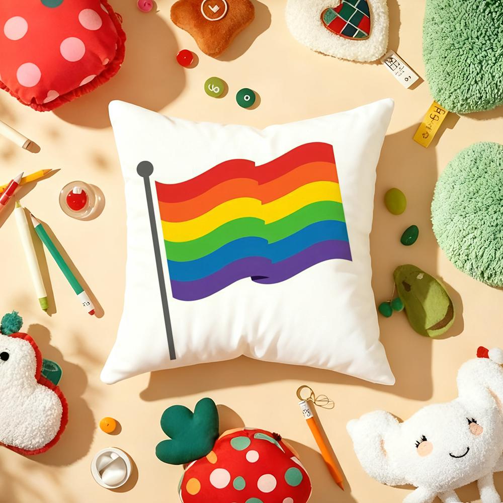 Pride Month Heart Cushion Cover Plush Fabric Soft Double-Sided Printed Sofa Warm Winter Home Child Gift Pillow Case