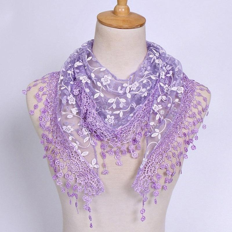 2025 New Floral Lace Triangle Scarf Tassel Shawl Female Classic Casual Transparent Breathable Scarves Sunscreen