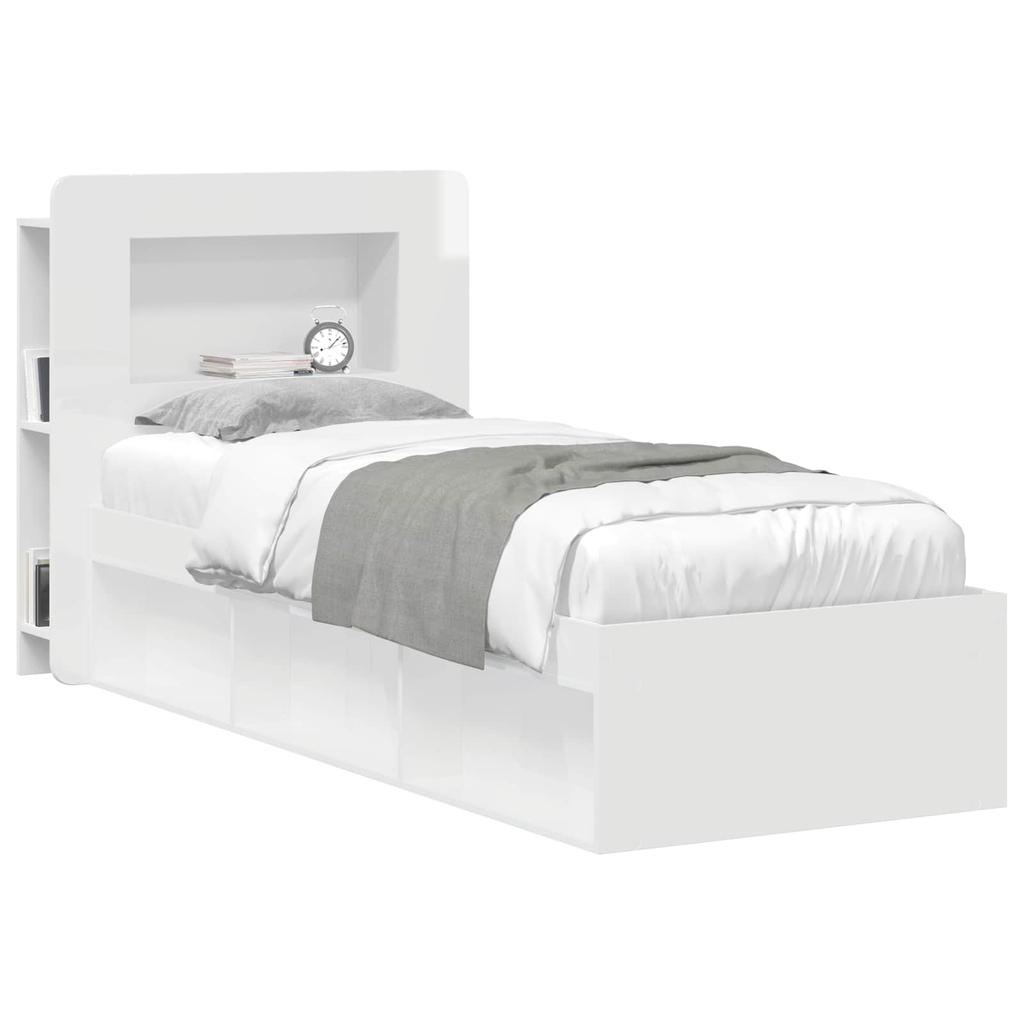 Headboard Cabinet with Storage Glossy White Engineered Wood