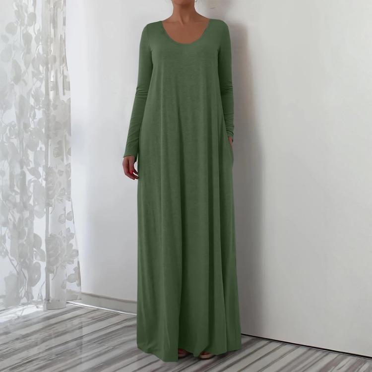 Abito Pullover Casual Largo da Donna alla Moda a Manica Lunga con Scollo a V e Colore Uniforme