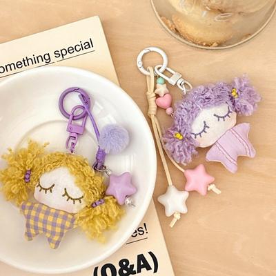 Fashion Star Little Girl Keychain Plush Ball Stuffed Cartoon Bag Pendant Doll Soft Bag Charm Small Gifts