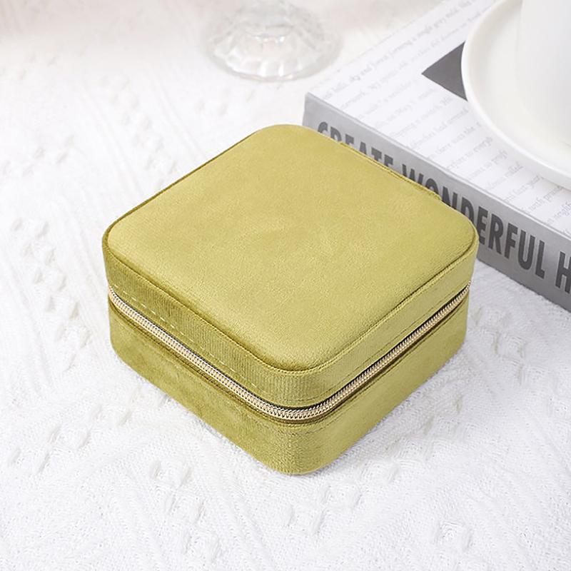 Velvet Jewelry Box Travel Portable Flannel Square Zipper Style Jewellery Storage Case  Gift Holder Ring Earring Holder