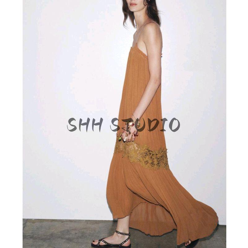 Summer New Product Women's Clothes Asymmetric Hem Straight-leg Neckline Wrinkles Embroider Sleeveless Dress 5107269
