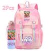 2Pcs/set Anime Cartoon Kpop Printed Backpack with 750Ml Water Bottler Large Capacity Travel Bag for Teenager Girl Boy Bookbag Kid Gift Rucksak
