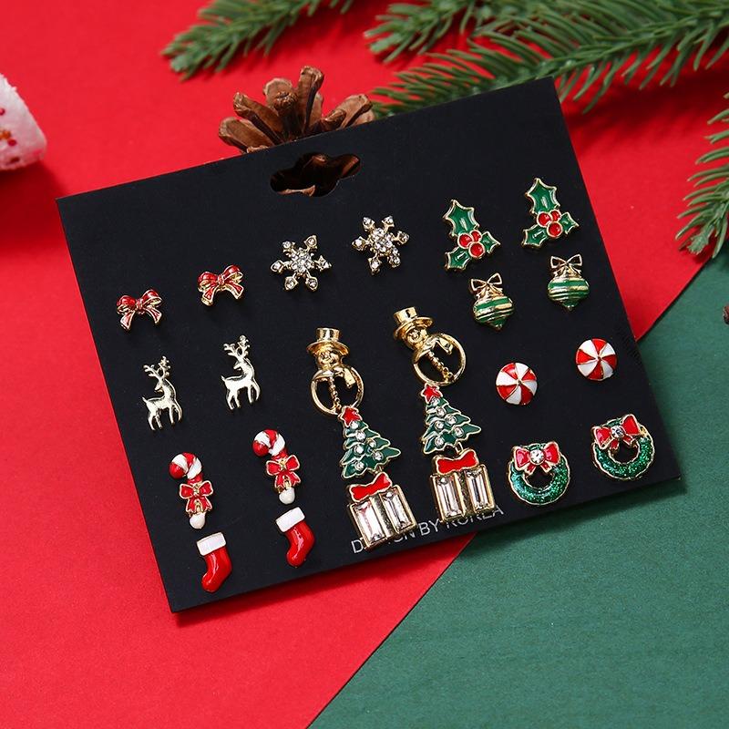 New Christmas Stud Earrings, Christmas Tree Bow Tie Snowman Gift Socks, Snowflake Elk Stud Earrings Set