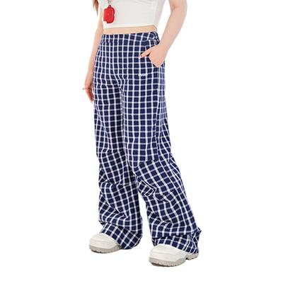 Retro Plaid Wide-Leg Casual Pants