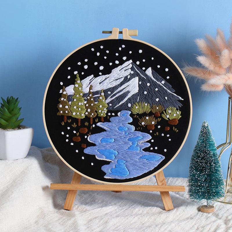 Christmas Embroidery Handmade Diy Material Package Snow Mountain Forest Embroidery