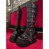 Fashion Black Platform Shoes Long Boots Women's Style Metal Belt Long Boots