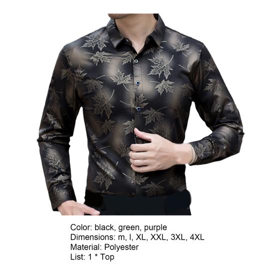 Slim Fit Autumn Men Top All Match Polyester Lapel Collar Male Dress Shirt