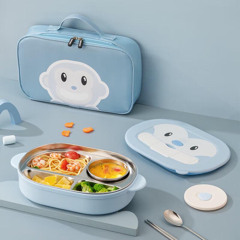 TAFUCO 304 Stainless Steel 4-Compartment Kids Meal Plate with Soup Bowl