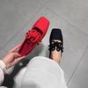 Designer Ethnic Style Women Red Satin Mary Jane Shoes Fashion Shallow Square Toe Shoes Spring Autumn Soft Sole Ballet Shoes