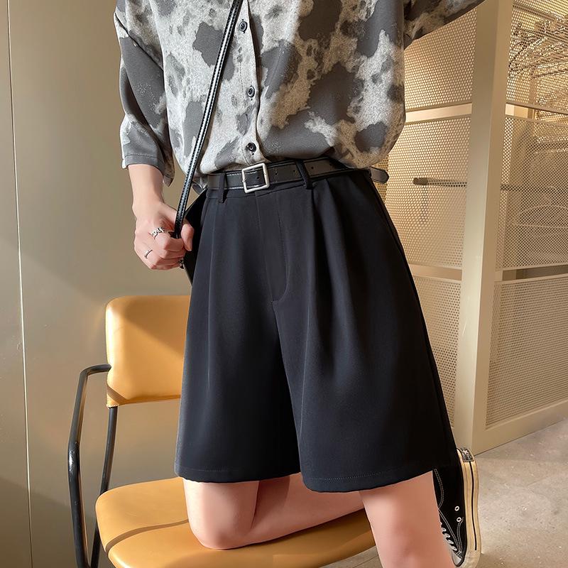 

Женские повседневные летние шорты с высокой талией, широкими штанинами и средней длины, 2025 2XL (recommended 63-73 kg) чёрный