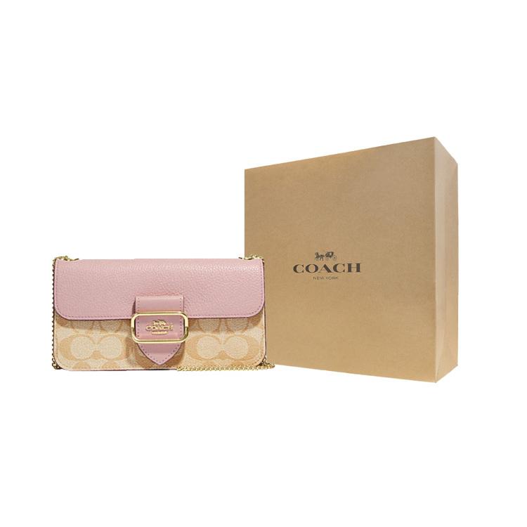 New COACH Morgan Artificial Leather Small Square Bag Shoulder Bag Crossbody Bag Small Size Women's Khaki & Pink CE693-IMV3C
