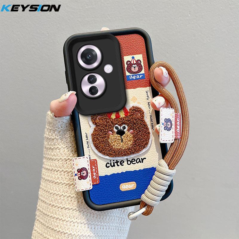 

KEYSION Cartoon Cute Plush Embroidery Case for OPPO Reno11 F 5G with Lanyard Silicone Shockproof Phone Cover for OPPO A79 5G for OPPO A79 5G