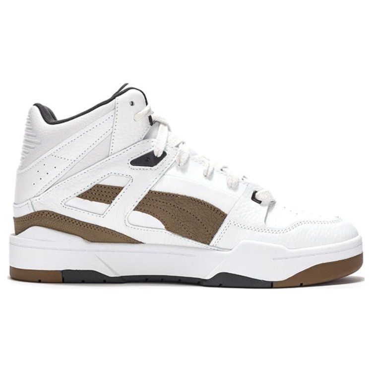 Puma Slipstream Cracked Leather Comfortable Versatile Trendy High-Top Lifestyle Casual Shoes Unisex Sneakers White Brown 393273-02