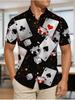 Modisches Personalisiertes Poker Karten Druck Kurzarmhemd für Herren Trendiges Brettspiel Element Oberteil Vielseitiges Atmungsaktives Hemd für Lässige Treffen
