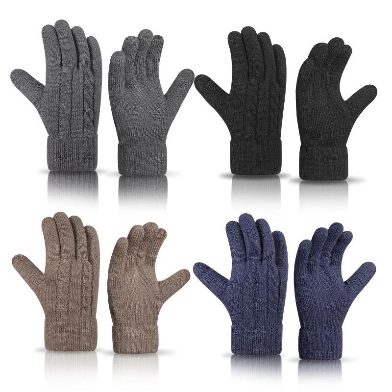 Double-layer Gloves Men's Fleece Warm Thickened Autumn and Winter Cold-proof Outdoor Knitted Gloves