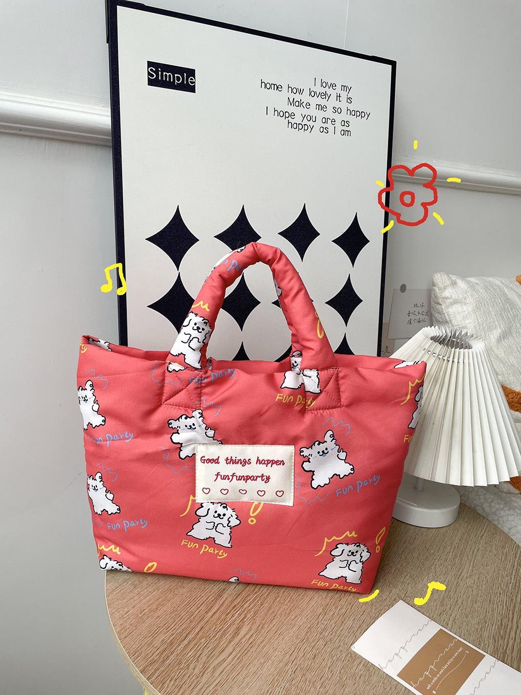 

Cute Lightweight And Floral Print Handheld Mommy Bag Ideal For Daily Activities Outings And Orange Dog