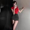 Sexy lingerie ol secretary uniform large size black silk slim hip skirt women's pure passion robe suit